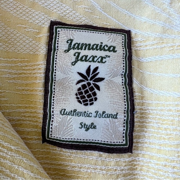 Jamaica Jaxx 100% Silk Jacquard Palm Frond Hawaiian Shirt Yellow XXL Banana Leaf - Picture 10 of 13